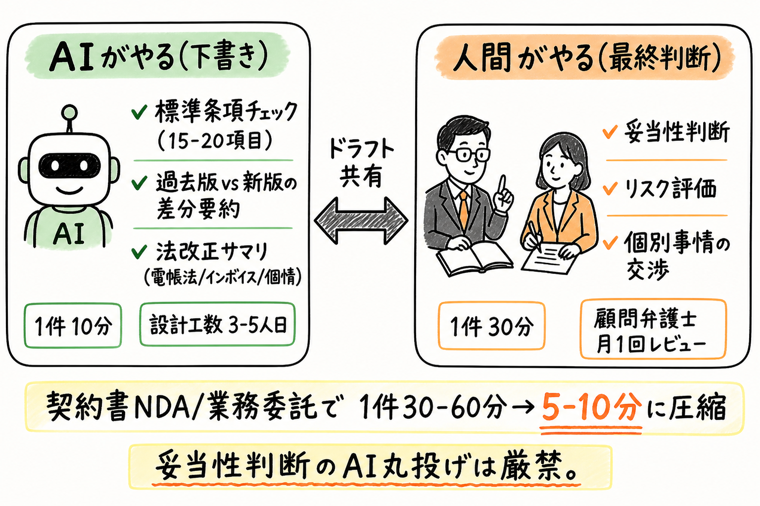 法務部門の「AIドラフト+人間判断」設計